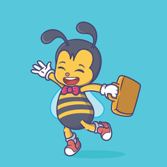 Cute cheerful student bee animal character school education cartoon illustration