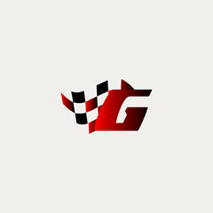 Letter G with racing flag icon symbol design. Racing logo design concept template
