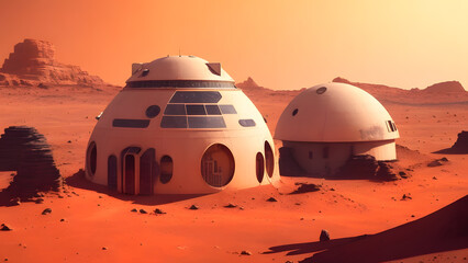 Fototapeta na wymiar 火星の建物｜Buildings on Mars, Generative Ai