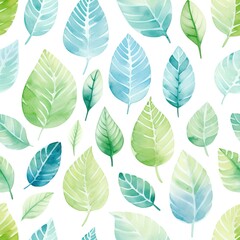 Fototapeta na wymiar Seamless pattern with watercolor leaves, repeat floral texture, background hand drawing. Perfectly for wrapping paper, wallpaper, fabric, texture and other printing.