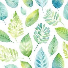 Fototapeta premium Seamless pattern with watercolor leaves, repeat floral texture, background hand drawing. Perfectly for wrapping paper, wallpaper, fabric, texture and other printing.