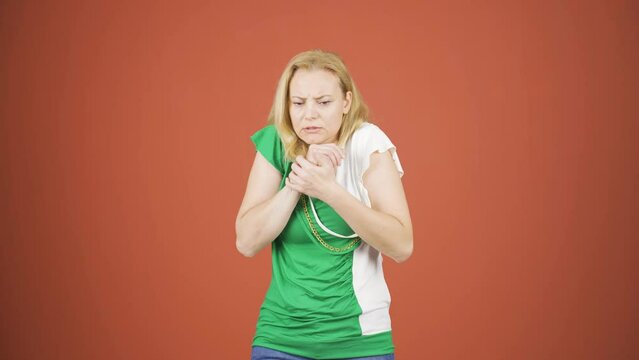 Cold and trembling woman.