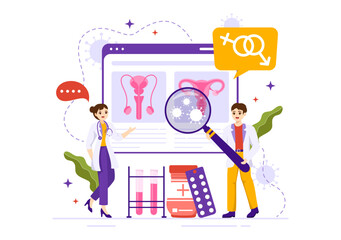 Venereologist Vector Illustration of Diagnostic for Dermatology Disease, Sexually Transmitted and Infection in Flat Cartoon Hand Drawn Templates