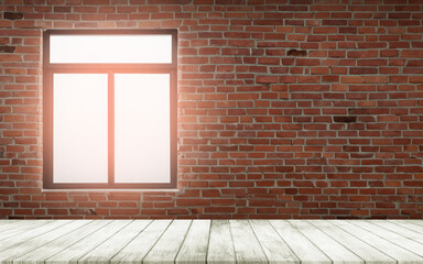 Wooden board empty table background. brick wall loft