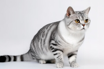Image of american shorthair cat on a white background. Pet. Animals. Illustration, generative AI.