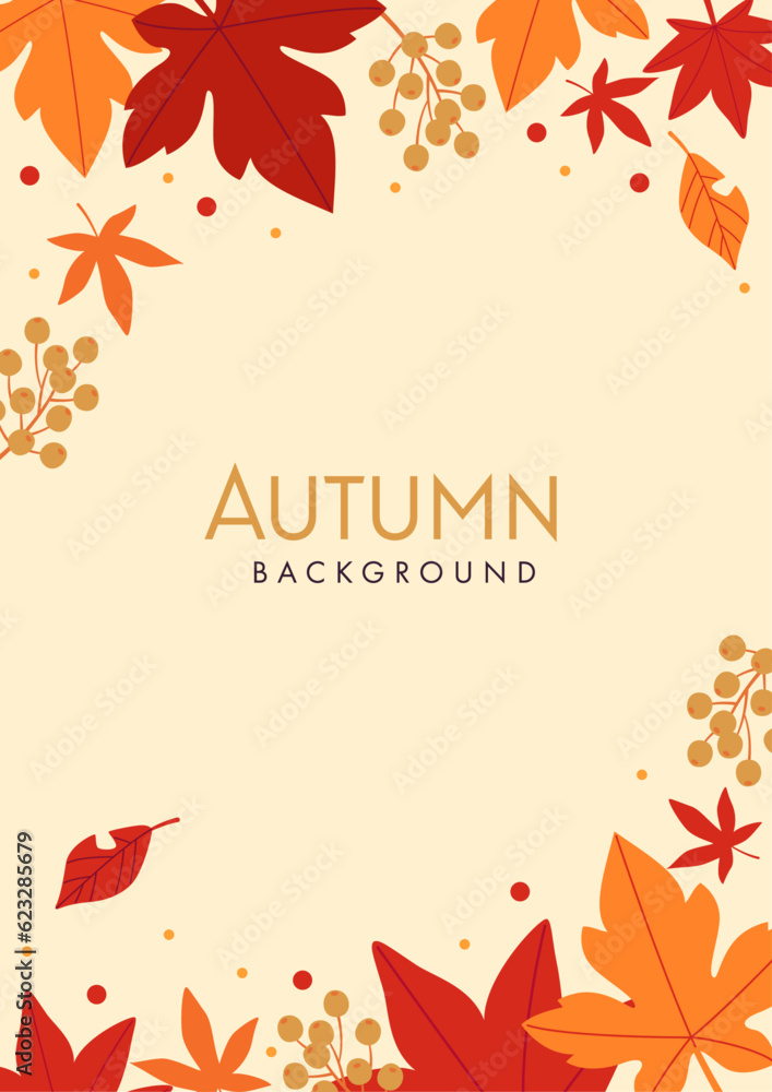 Wall mural background material designed with autumn leaves and nuts