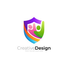 People care logo and shield design community, 3d colorful logos