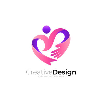 Heart care logo template, people icon with community design