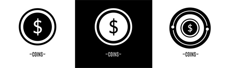 Obraz premium Coins logo set. Collection of black and white logos. Stock vector.