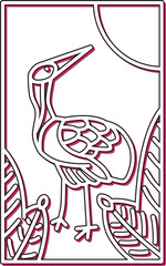 カラーシャドウシンプル花札　睦月　松　鶴　1月　松に鶴