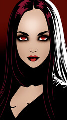 portrait of a goth woman with red and black gradient background 
