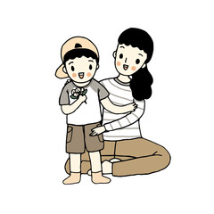 Mother with son, mother's day concept, hand drawn style vector illustration