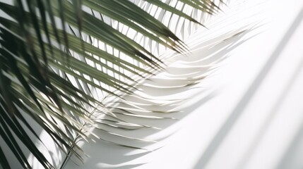 Fototapeta premium clean and clear white wall with shadow of tropical plam botany tree leaf pattern natural design template mockup for advertising backdrop,ai generate
