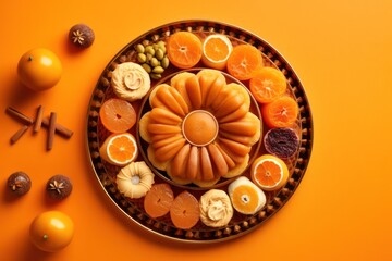 oriental sweets on orange background .copy space. Generative AI
