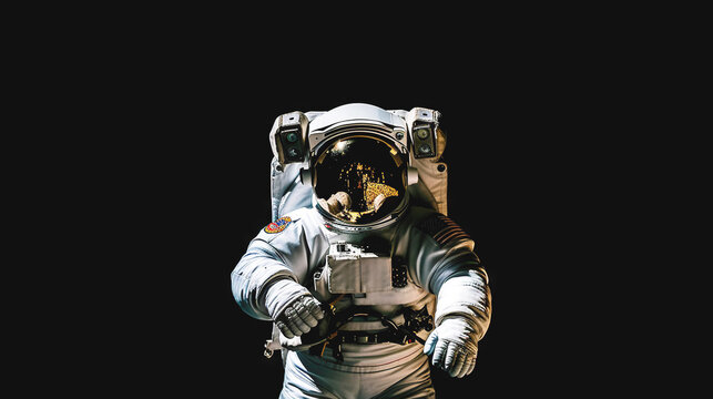 Portrait of astronaut floating in space. Front view on spacesuit technology. Generative AI