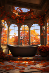 Luxury mediterranean bathroom interior architecture with autumn theme, create using generative AI tools