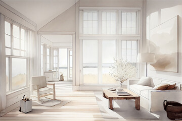 Fototapeta premium coastal interior watercolor mockup, social media post