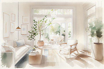 Neutral interior watercolor mockup, social media post