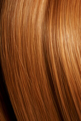 Close-up of a bunch of shiny straight natural hair in a copper-hazel shade . Generative AI