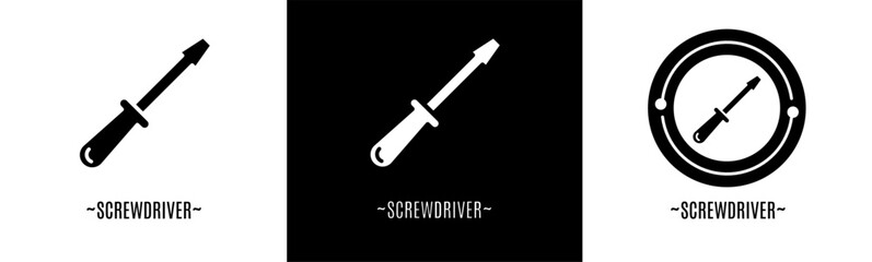 Screwdriver logo set. Black and white logo collection. Stock vector.