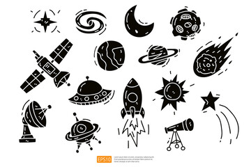 Space doodle icon set. Cosmos Hand drawn Vector illustration © 200degrees