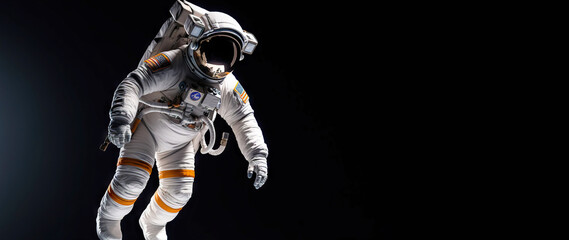 Astronaut in spacesuit floating in space. Space exploration technology. Discovery concept. Generative AI