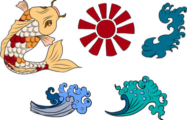 koi carp vector isolate for tattoo.Japanese carp drawing.Hand drawn line art of fish (Koi carp). Vector isolated. Idea for tattoo and coloring books.