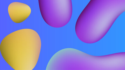 Abstract blue yellow and purple liquid wavy shapes futuristic banner. Glowing retro waves vector background