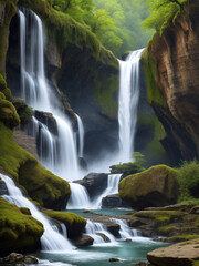 Naklejka na ściany i meble illustration of a waterfall scene