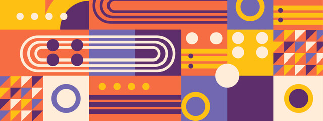 Colorful geometric mosaic seamless pattern illustration with creative abstract shapes. Modern Scandinavian style background print. Trendy shape and texture, geometric collage.