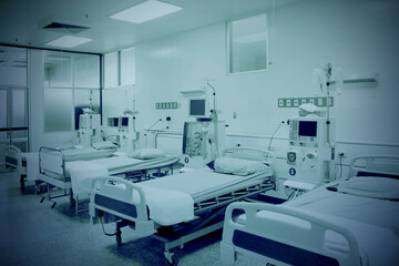 Patient's bed and diagnostic equipment with modern equipment and comfortable equipped in hospital.