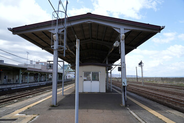 A waiting building on the platform of a local train station in Japan.