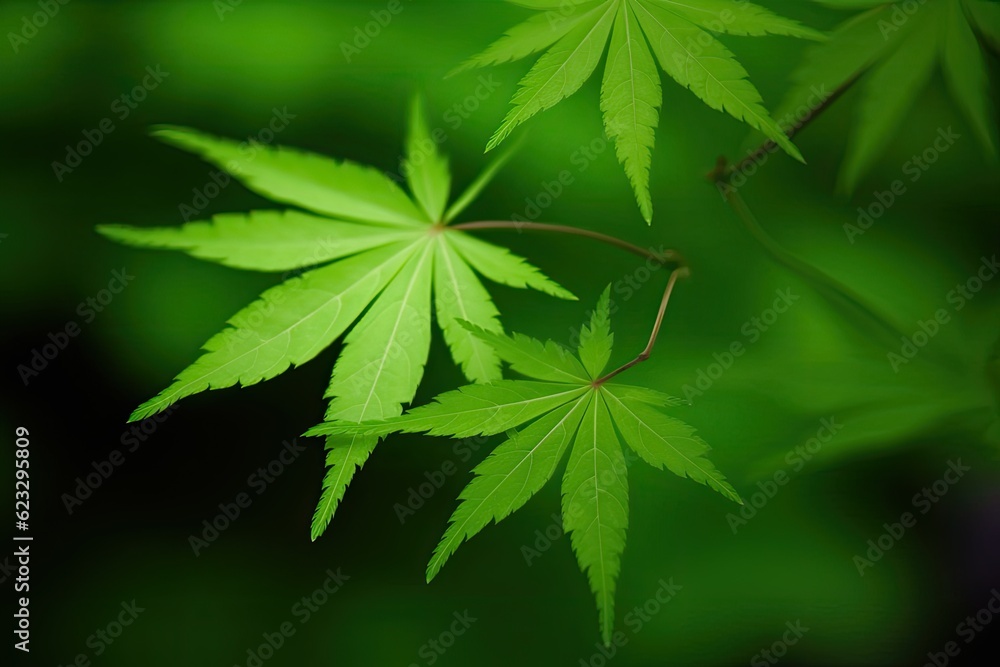 Poster detailed close-up of a single green leaf on a tree. generative ai
