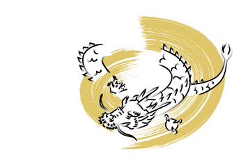 手描きの龍、ブラシストロークの背景の年賀状