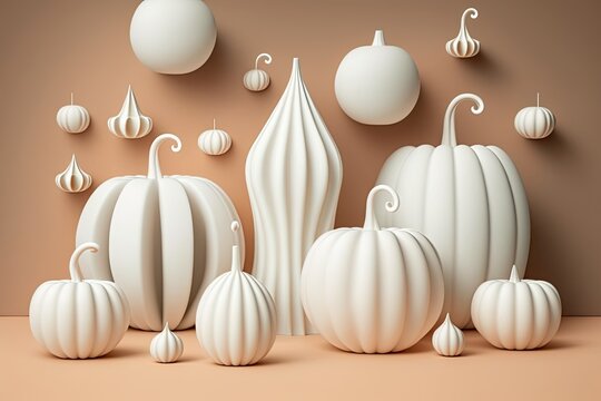 group of white pumpkins arranged in a row. Generative AI