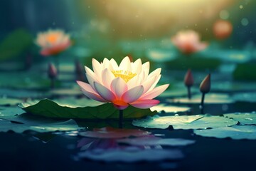 Beautiful pink lotus flowers created with generative AI technology
