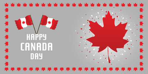 canada day banner design with flag and maple leaf frame vector file