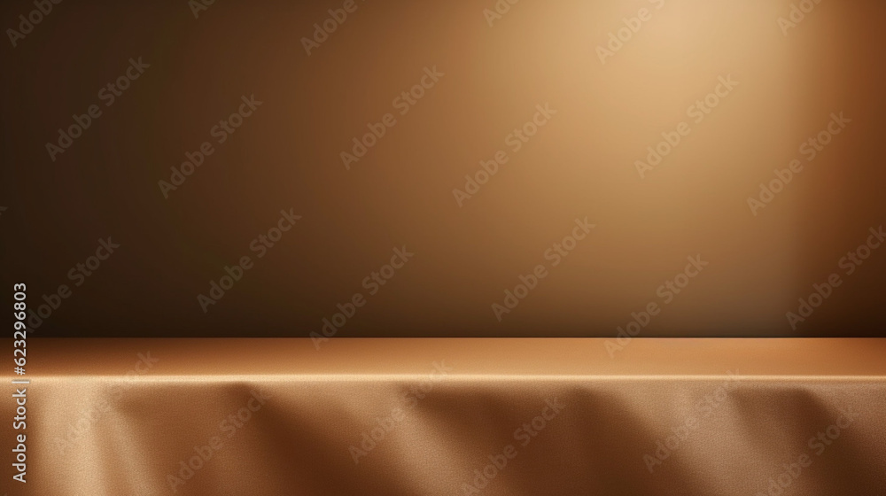 Poster empty table on bronze background. mock up product display stand with generative ai.