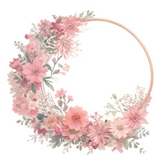 Fototapeta na wymiar Frame with Pink Watercolor Flowers on transparent background,generative ai