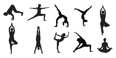 yoga poses all different art design vector file