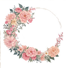 Frame with Pink Watercolor Flowers on transparent background,generative ai