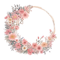 Frame with Pink Watercolor Flowers on transparent background,generative ai