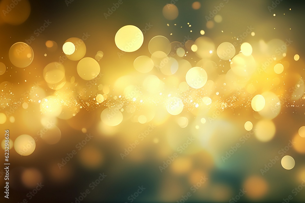 Poster abstract gold background with soft blur bokeh light effect, background bokeh