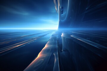 Abstract futuristic background with fractal horizon in sky blue tones
