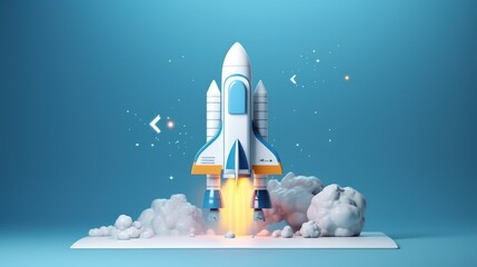 Obraz premium Business start up concept with rocket launching to space. Generative Ai