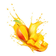 mango with dynamic mango lasse juice splash on transparent background Remove png created with Generative AI, Clipping Path