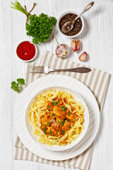Creamy Paprika Pork Chunks over tagliatelle noodle