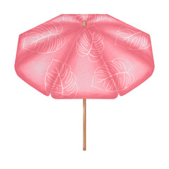 Pink beach umbrella Watercolor.	