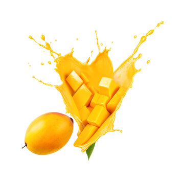 mango with dynamic mango lasse juice splash on transparent background Remove png created with Generative AI, Clipping Path