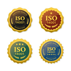 set of Iso certification golden stamp badge